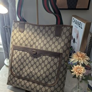 Gucci Guccissima Monogram Tote Bag With  Sherry Line Canvas Handles And COA